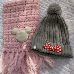 ディズニー マフラー ニット帽 ミニー ピンク グレー リボン キッズ