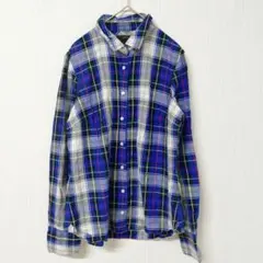 ジェイクルー チェック 長袖 レギュラーカラー シャツ L 青 白 黒 綿のサムネイル