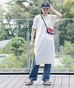 BEAMS BOY リブ ヘンリーネック ショートスリーブ ワンピースのサムネイル
