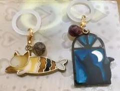 ハンドメイド レジン めじるしチャーム 2種セット 猫