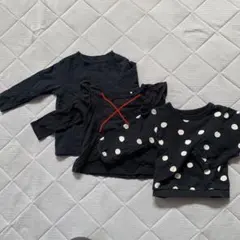 ベビー　トップス　長袖　Tシャツ　無地　ロンT  ドット　トレーナー　黒