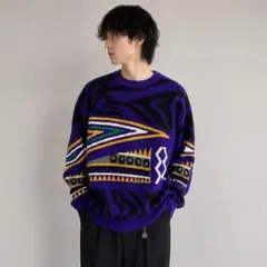 JUNKO KOSHINO 総柄ニット モヘア混 日本製 90s レトロ 3Dのサムネイル