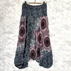 メロディー◆エスニック柄サルエルパンツ/透け感 総柄 ウエストゴム 個性的 派手
