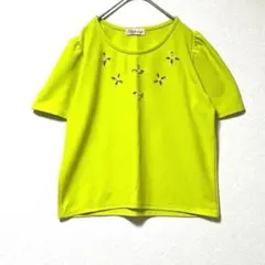 2453 チルアナップ トップス カットソー Tシャツ ビジュー装飾 F 黄緑のサムネイル