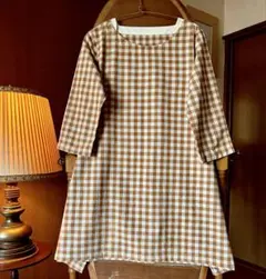70s ヨーロッパ古着　フランスアンティーク　ヴィンテージ　リボンチェックワンピ