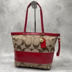 美品✨コーチ トートバッグ キャンバス×レザー 肩掛け シグネチャー チャーム付