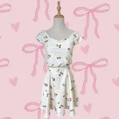y2k 平成ギャル 姫ギャル さくらんぼ柄 ミニ フレア ワンピース