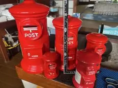 赤い郵便ポスト型陶器　貯金箱　5個セット