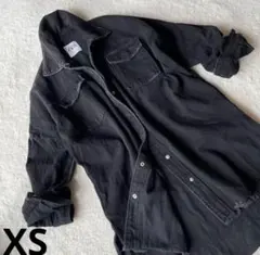 ZARA ブラックデニム ダメージシャツジャケット　オーバーサイズ黒XS