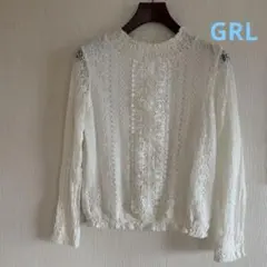 ホワイト ハイネック　レース トップス 重ね着 シースルー　白　GRL M
