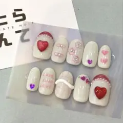 【現品1点限り】ネイルチップ：小さめサイズ　ハート　ホワイト