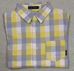 べべ 長袖シャツ、サイズ130、イエロー＆ライトグレーの格子柄