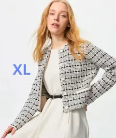 ユニクロツイードニットジャケット ホワイトブラック