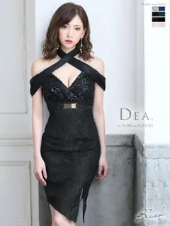 【Sサイズ】ROBE de FLEURS 首元クロス×ベルト タイトドレス