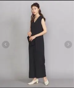 【未使用】BY DRESS ダブルクロスVネックフレンチスリーブオールインワン