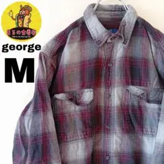 USA古着 george　ネルシャツM　ワインレッドグレー　オンブレチェック