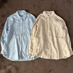 ユニクロ❣️リネンシャツ　2枚組　ブルー　ブラウン　麻100 麻シャツ　長袖　XL