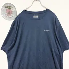 コロンビア【3XL相当】ワンポイントロゴ ネイビー 半袖Tシャツ 海外古着