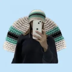 クロシェハット　クラッシャーハット　ビーニー　ターコイズ