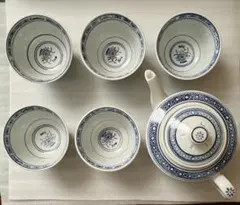 中国　茶器セット　景徳鎮製　急須1点・湯呑み5点　箱あり　☆未使用☆