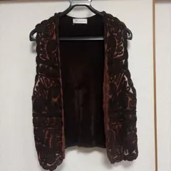 ブラウン刺繍フリースベスト