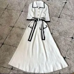 【美品✨】グレースクラス　ニット　バイカラー　ワンピース　ロング　リボン　36