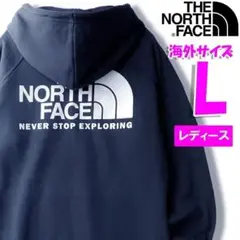ノースフェイス レディース パーカー バックプリント ネイビー 海外L snv