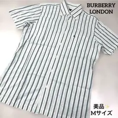 美品✨BURBERRY LONDON半袖ストライプシャツ Mサイズ　緑×白