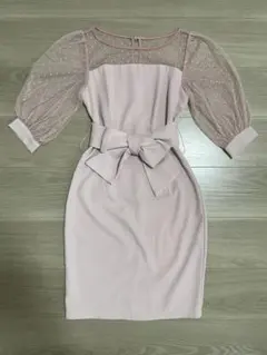 ドット柄シースルー ミニドレス パーティードレス ワンピース ピンク
