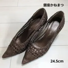 銀座かねまつ ゴールドメッシュ パンプス ヒール サンダル 24.5cm
