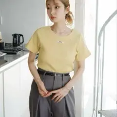 Kastane ニットタグリブTEE 半袖 イエローのサムネイル