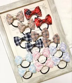 ヘアゴム チェック柄セット リボン ハンドメイド リボンヘアゴム キッズ