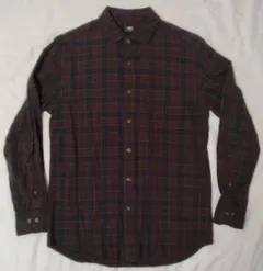 ユニクロ チェック柄 フランネル長袖シャツ 茶系 サイズS