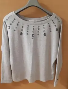 ローリーズファーム　カットソー　ビジュ―付き　シャツ　グレー　Mサイズ