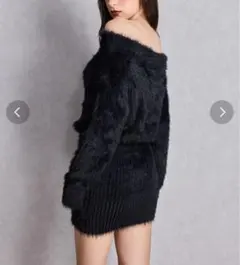 オフショルデザインシャギーニットワンピース