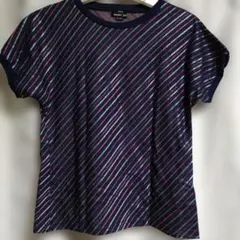 レナウン ストライプ柄 半袖 Tシャツ ネイビー
