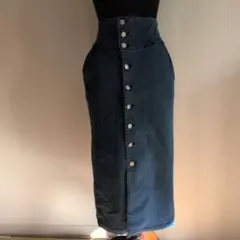 前ボタン デニム ハイウエスト タイトスカート ポケット付