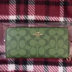 新品未使用】COACH 長財布 シグネチャー ネオングリーン 箱・紙袋付き