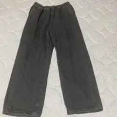 ダークグレーハイウエストワイドレッグジーンズウエストゴムXL