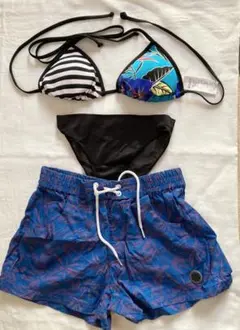 ROXY ストライプ フラワー柄 ビキニ アンダー 水着 セット ボーダー