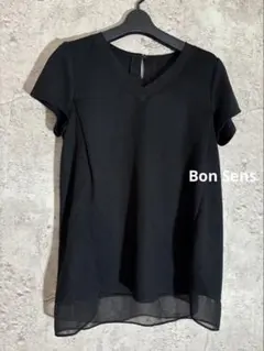 ☘️Bon Sens シフォン 半袖カットソー Vネック ブラック シアー裾のサムネイル