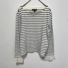 J.CREW ボーダーカットソー レース袖 Sサイズ レディース 長袖トップスのサムネイル
