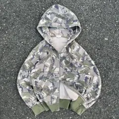 old uniqlo 00s 90s サーマルジップパーカー　短丈　y2k 迷彩