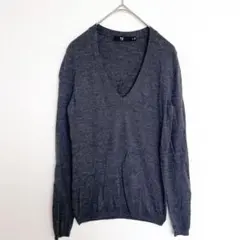 訳あり　ユニクロ　ニット　Vネック　薄手　毛100% グレー　S トップス　長袖