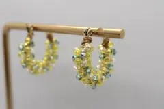 ハンドメイド　ピアス　ミモザ　フープピアス　イエロー