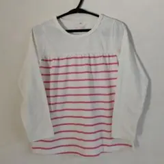NEW BASIC 長袖カットソー 130cm ホワイト/ピンクストライプ