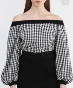 JILL STUART オフショルダー ギンガムチェックブラウス S