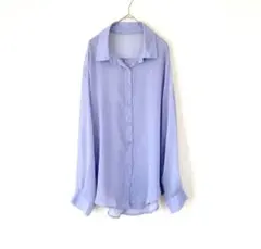 【美品】シアーシャツ◆長袖◆ブルー系◆L相当