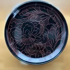 越前塗り　沈朱　牡丹彫　漆塗り銘々皿5枚