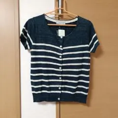 THEORIA ボーダー 半袖 カーディガン ネイビー Mのサムネイル